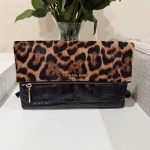 Michael Kors Animal Print and Black Clutch